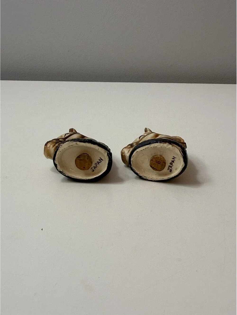 1950’s Ceramic Horse Head Salt & Pepper Shakers Tawny Brown w/Dark Brown Bridle
